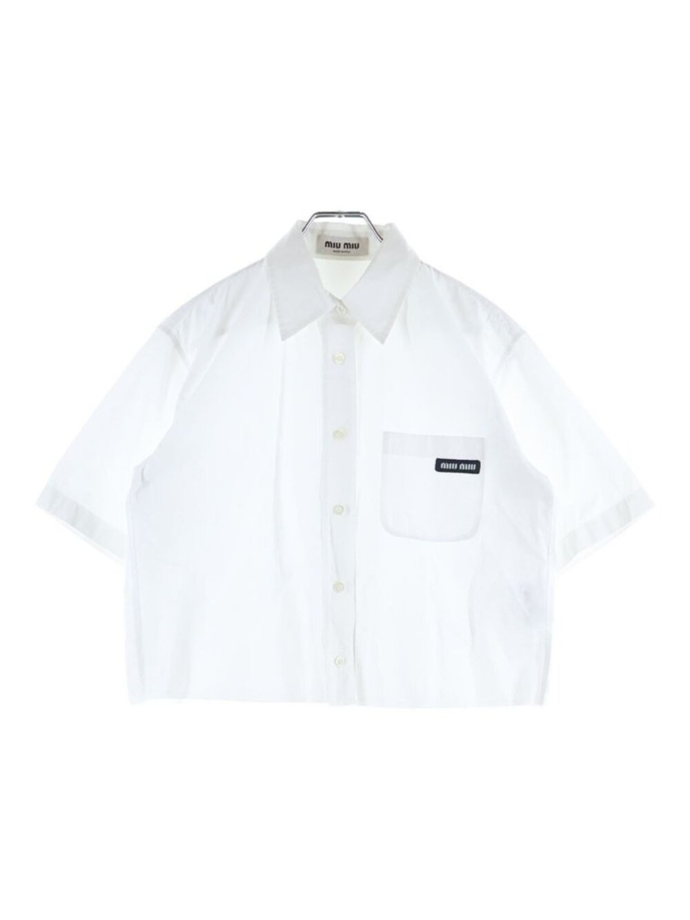Miu Miu Poplin Short Sleeve Top Cotton Shirt Chest Logo White